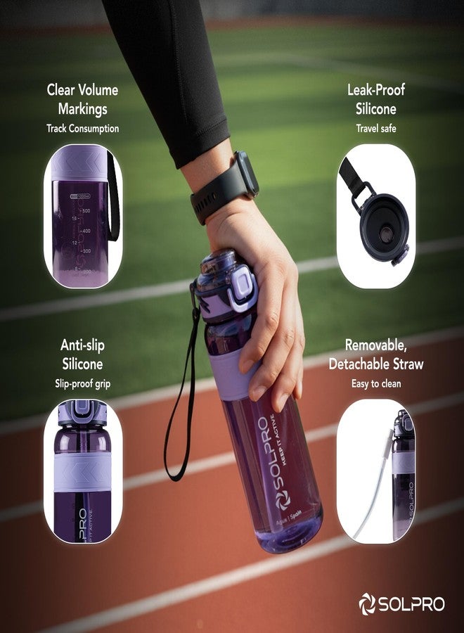 Solpro Agua Spain Sipper Water Bottle 1000 ml Leakproof BPA Free, Sipper Bottle for Kids, Men, Women, Adults for School, Office, College, Travel, Gym, Workout, Outdoor, Camping (Purple/Purple) - Image 4